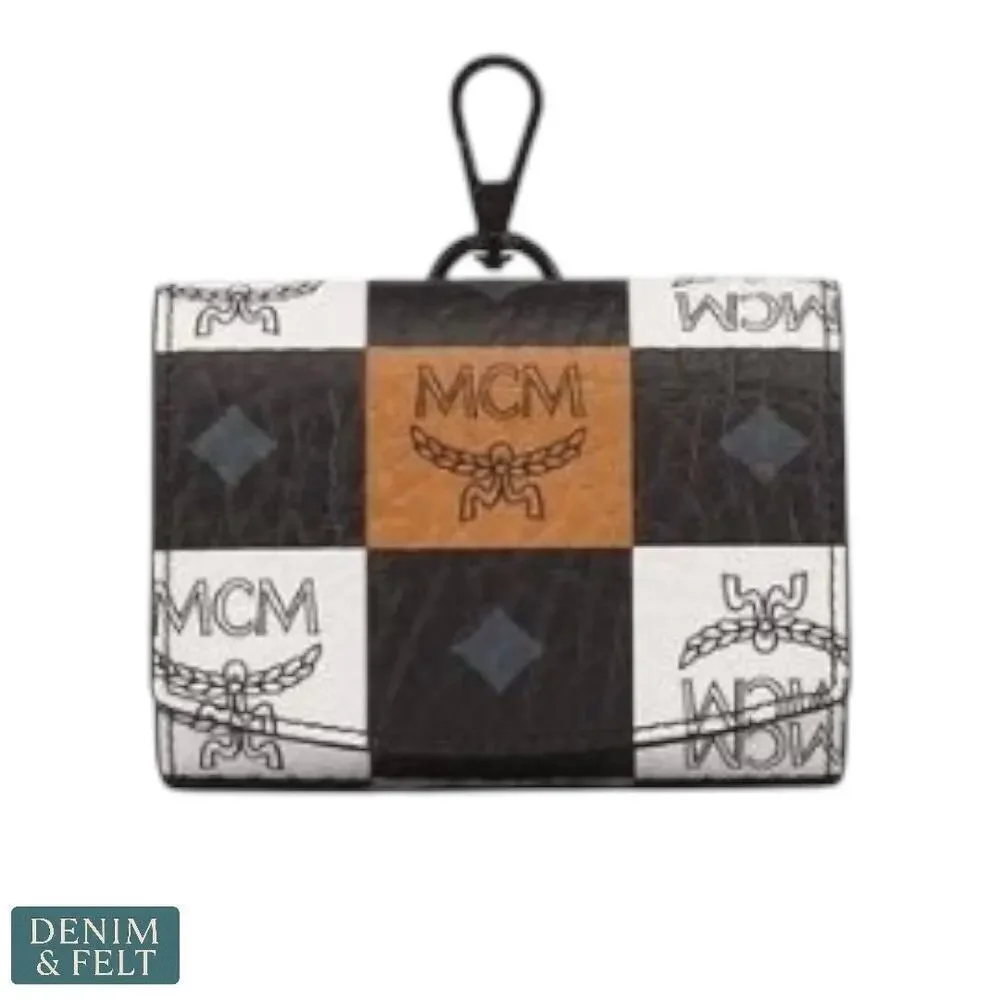 MCM Pet Litter Bag Holder Checkerboard Visetos Black White Cognac Logo - NEW/NIB